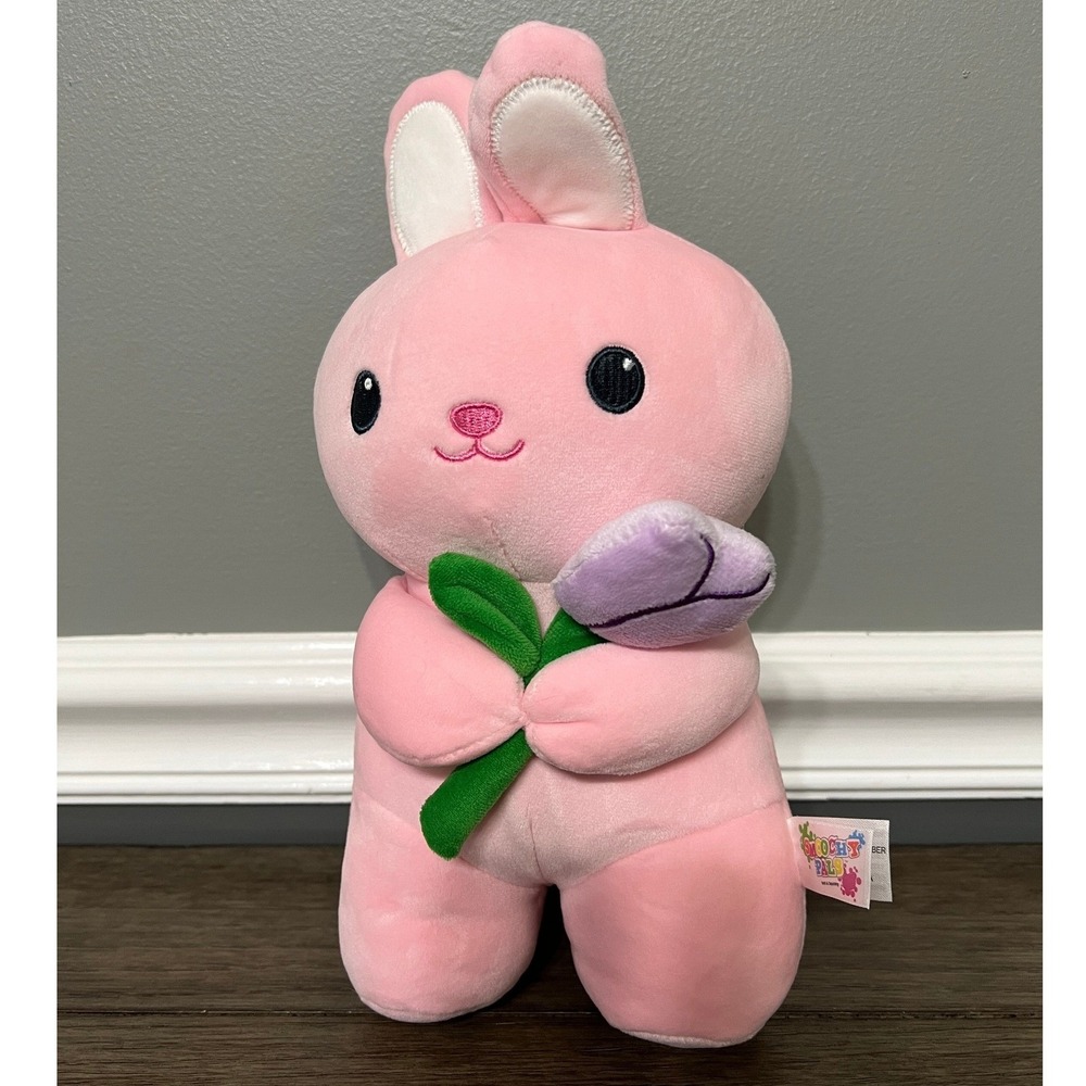 Smoochy Pals Pink Bunny Rabbit with Tulip Plush Easter Stuffed Animal 12 inch